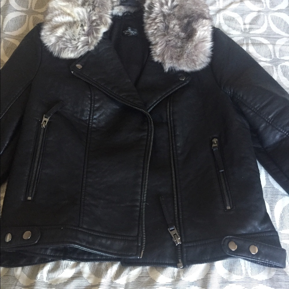 Faux / vegan leather jacket w/ removable fur